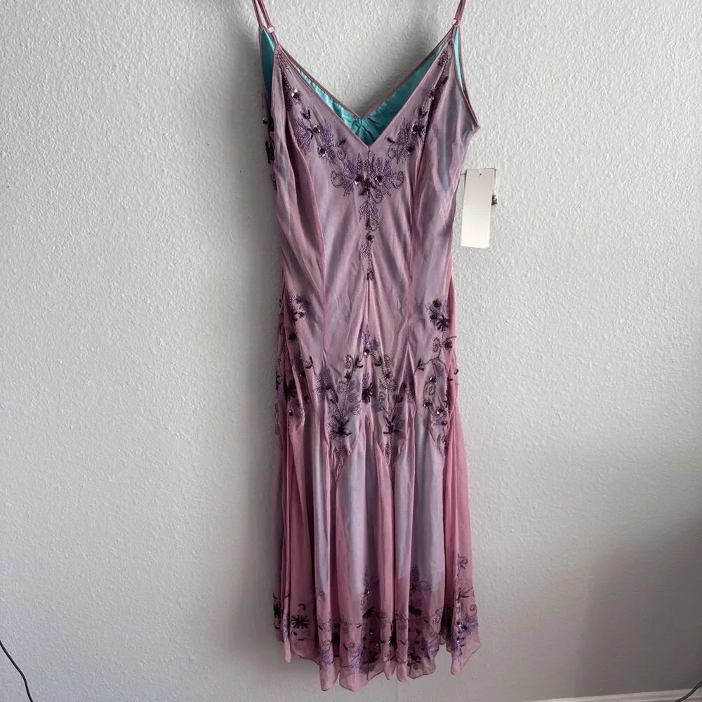 NWT VTG Adrianna Papell Purple/Teal Y2K Fairy Mermaid Silk Beaded Dress Sz 14 - Picture 8 of 15